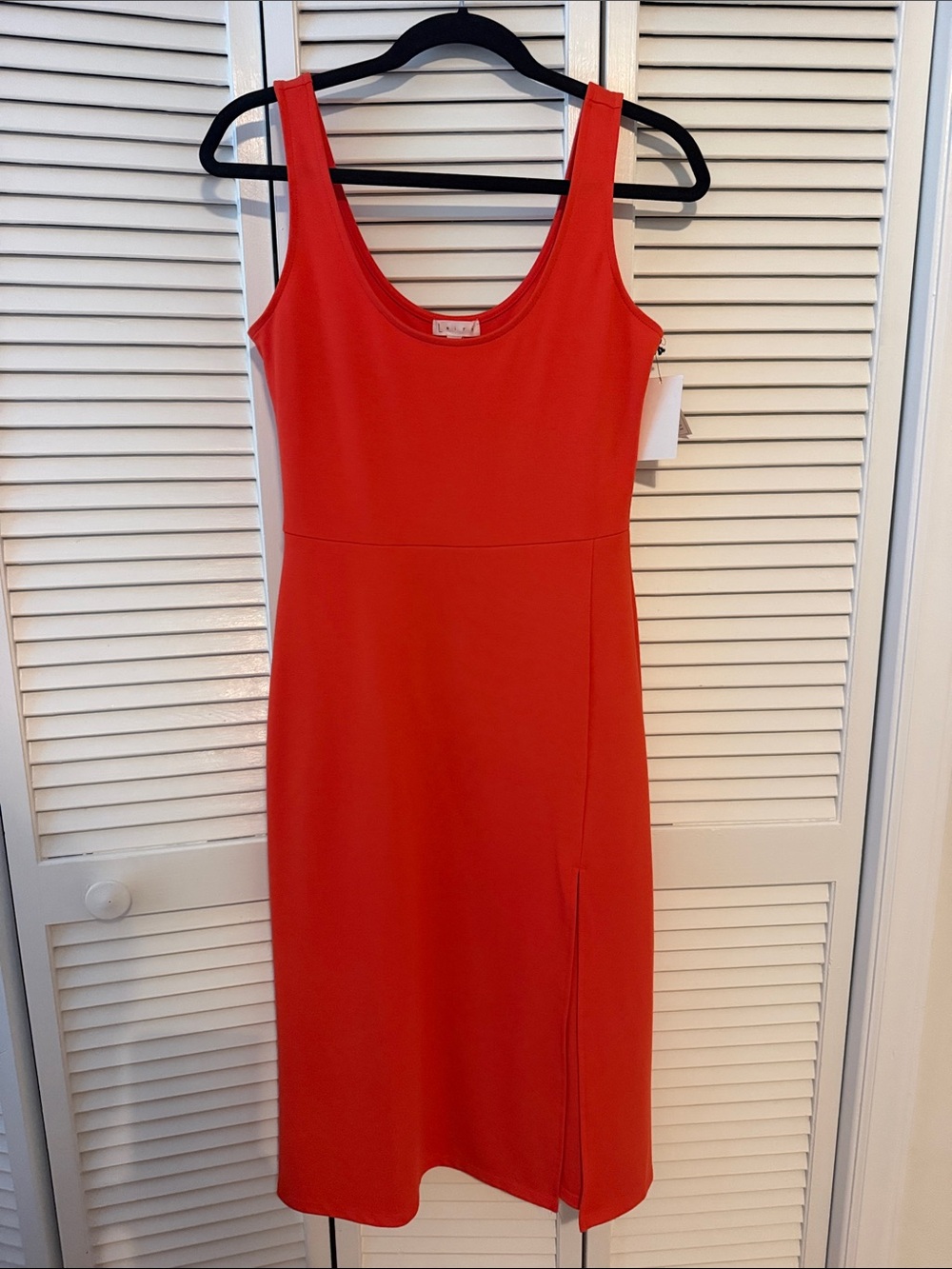 Leith Red Sleeveless Midi Sheath Dress with Side Slit